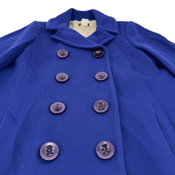 Y2K J.Crew Lille Wool Pique Pea Coat Button Blue Tweed Double Breasted Size 10 - Picture 3 of 8